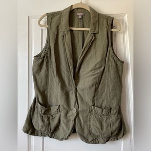 J. Jill Olive Green Linen/Silk Button-Front Vest | Large